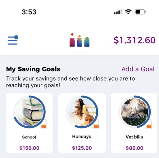The Quber app showing saving goals and the My Budget card